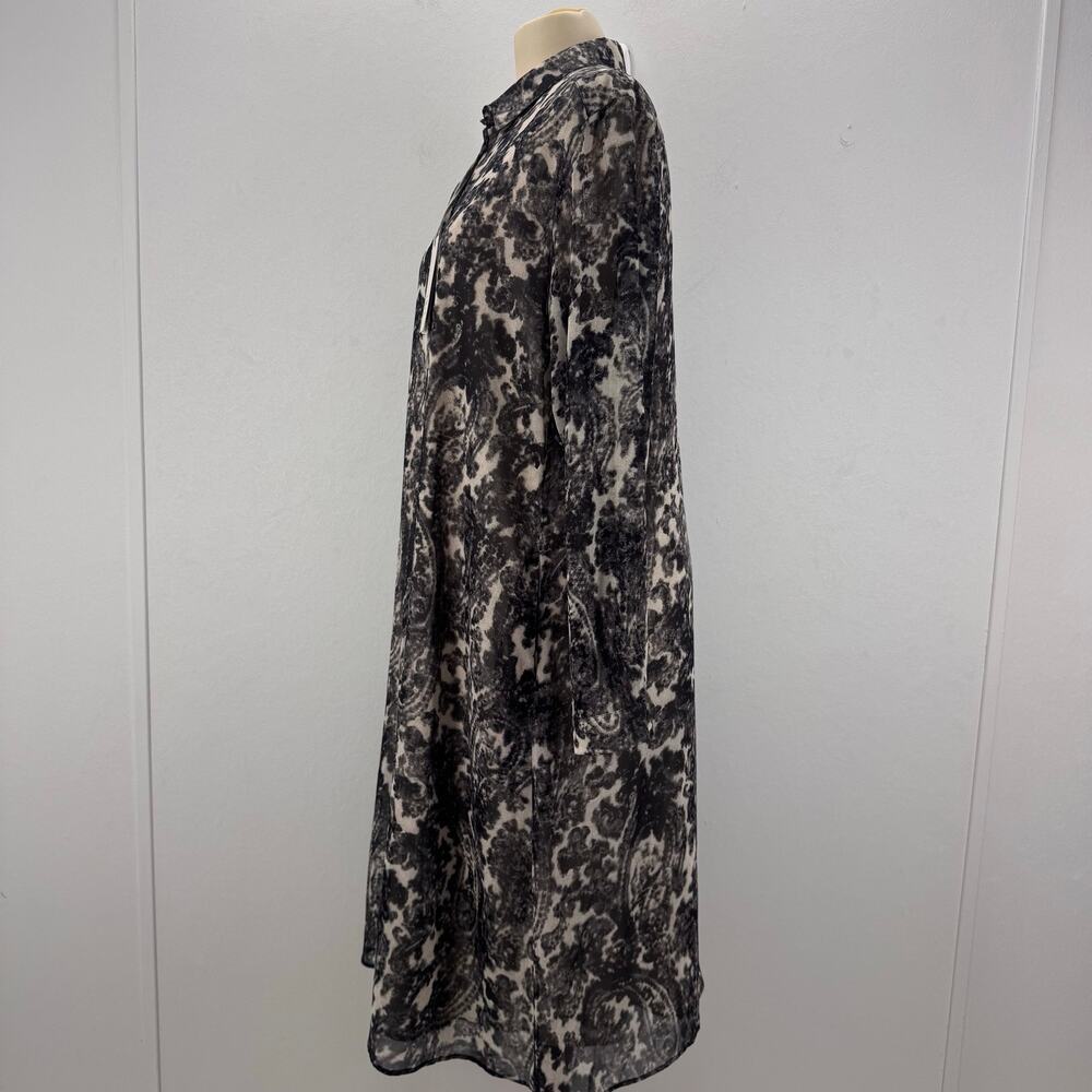 NWT Marina Rinaldi Grey Chiffon Button Down Printed Dress sz 14 Travel Old Money - Picture 3 of 12